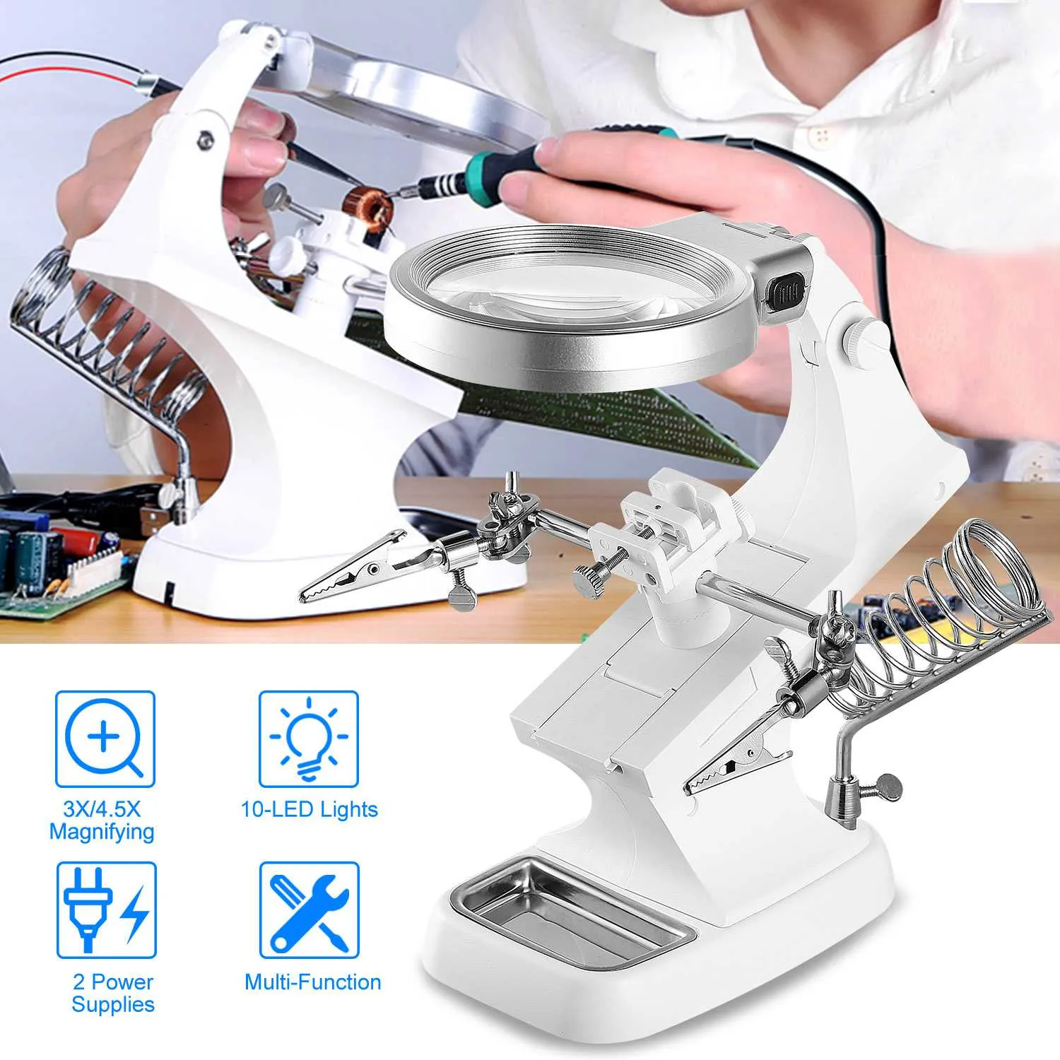 LED Lights Helping Hands Magnifying Glass