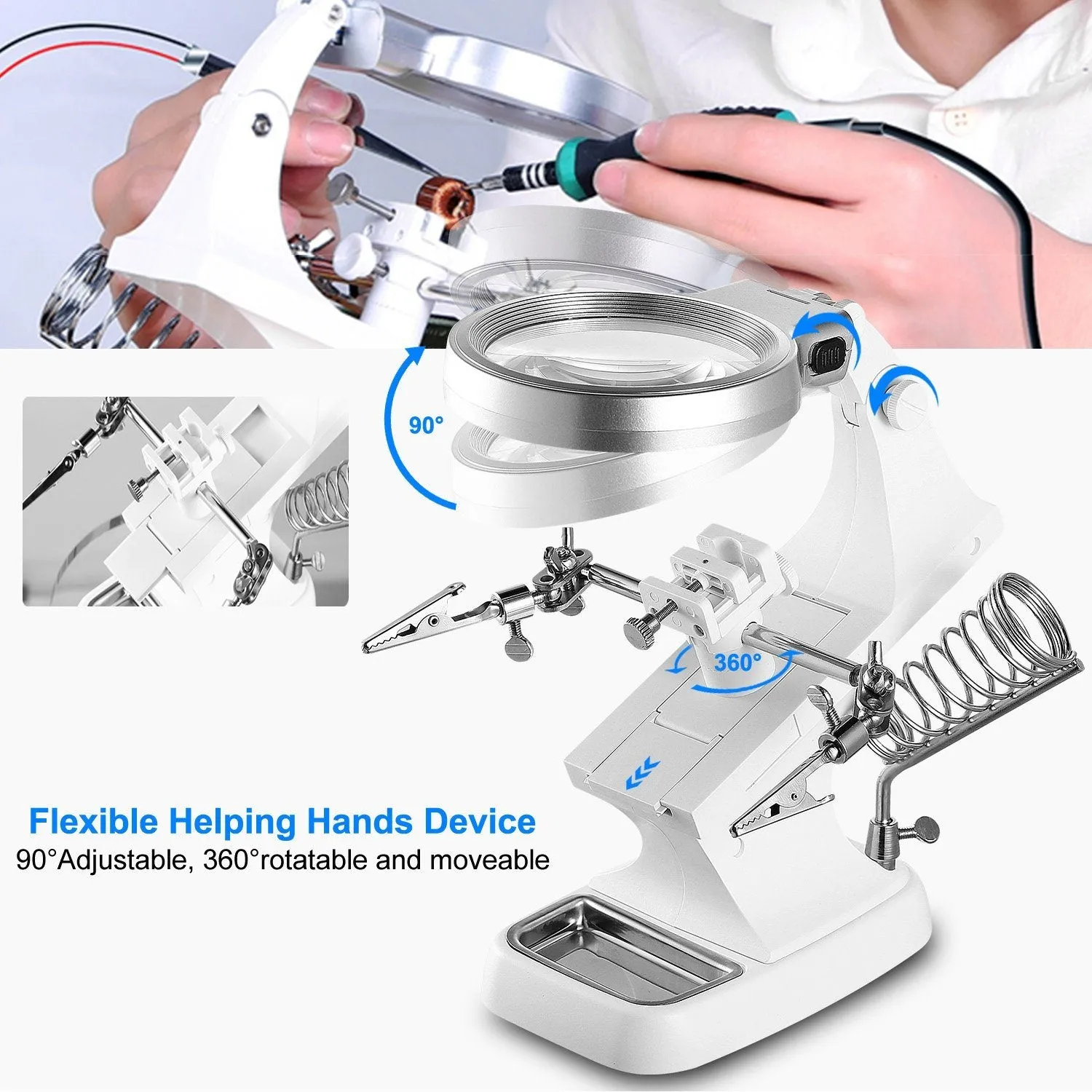 LED Lights Helping Hands Magnifying Glass