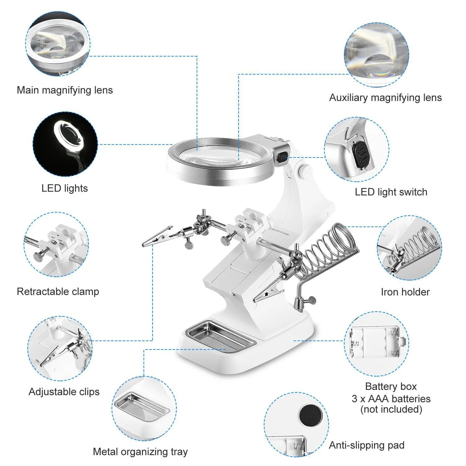 LED Lights Helping Hands Magnifying Glass