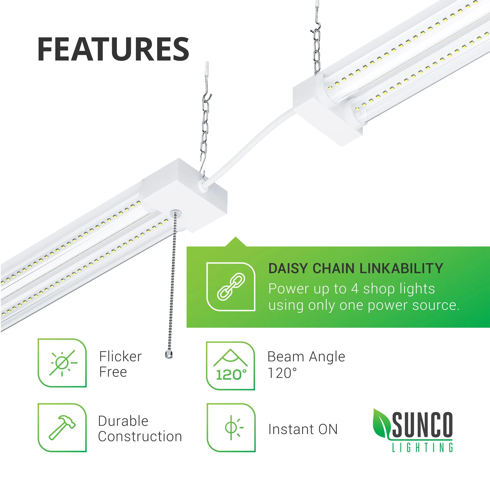 LED Shop Light, 4ft, Utility, Clear, Plug & Play, 4500 Lumens