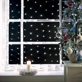 LED Window Net Lights 8 Function with Green Cable (240 Lights - 1.8M x 2.4M) - White Lights