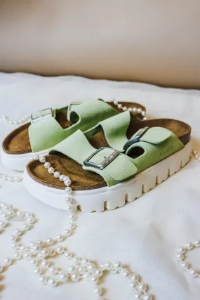 Lime Arizona Chunky Suede Leather Platform Birkenstock
