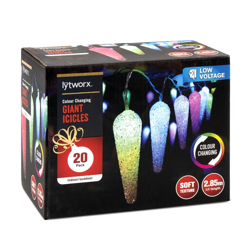 Lytworx 20 LED Colour Changing Giant Icicle Lights Indoor/Outdoor Soft Texture