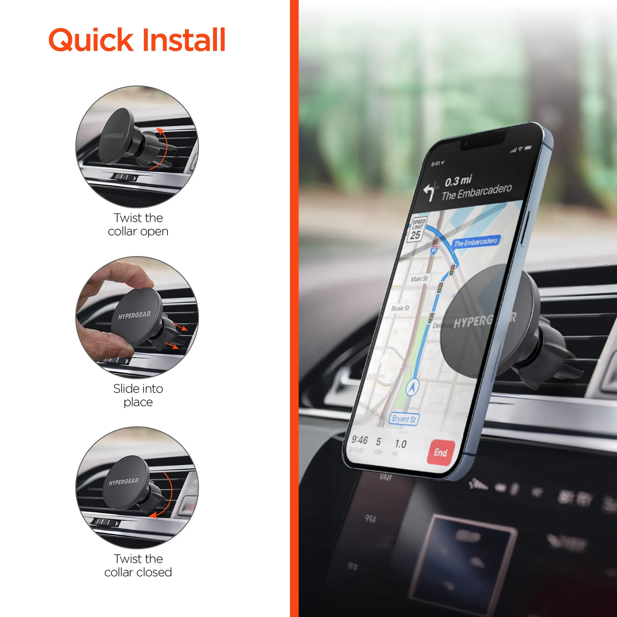 Mag Grip Magnetic Phone Mount with MagSafe | for iPhone 15, 14, 13 Series | Vent | Black
