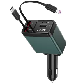 modern NEXPOW Retractable Car Charger Adapter,120W Fast Charger for Car, 4 in 1 Car Phone Charger with Cables(2.6ft),180Â° Adjustable,Voltage Display-Green
