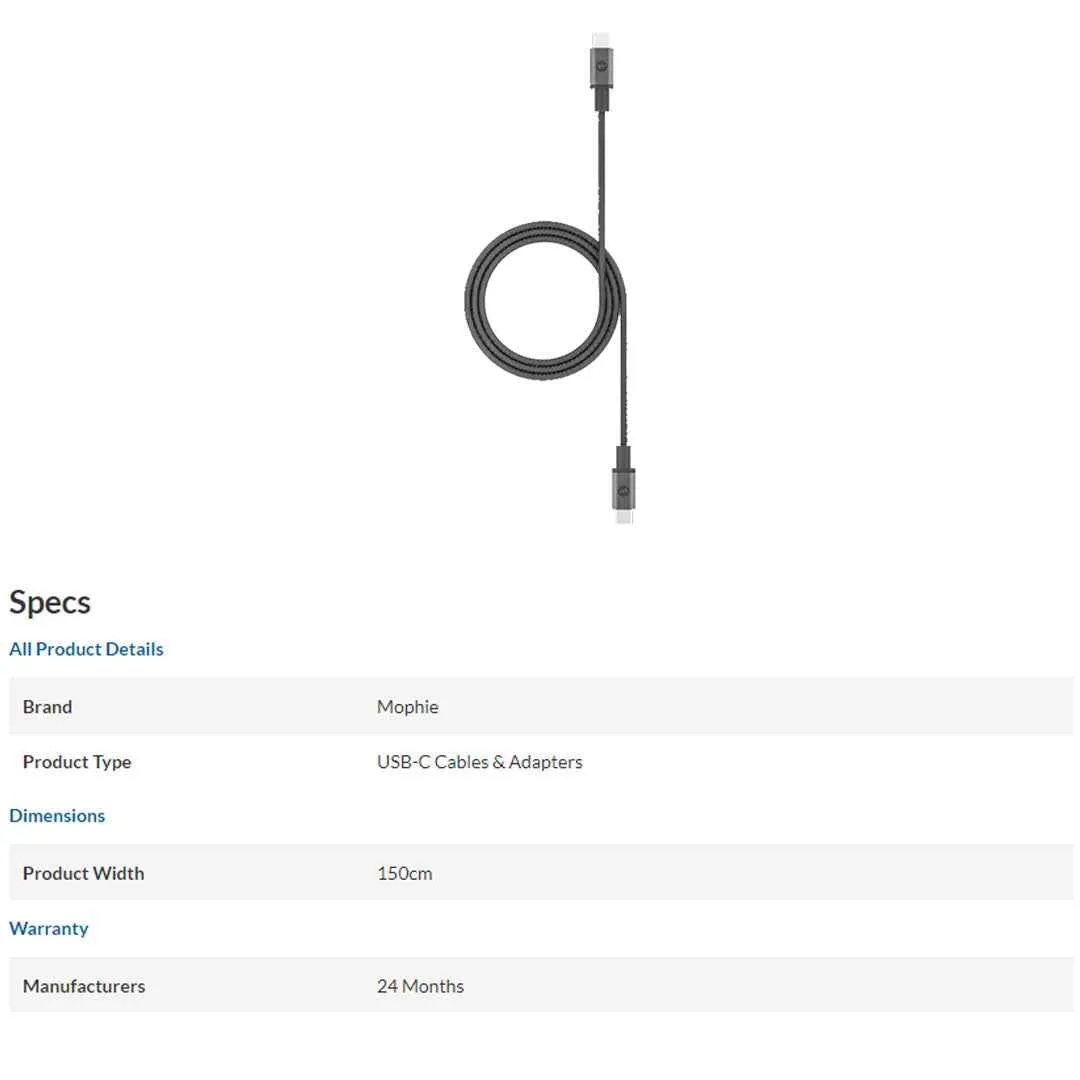 Mophie USB-C to USB-C ( 3.1 ) ( 1.5m ) - White (Barcode: 848467093605 )