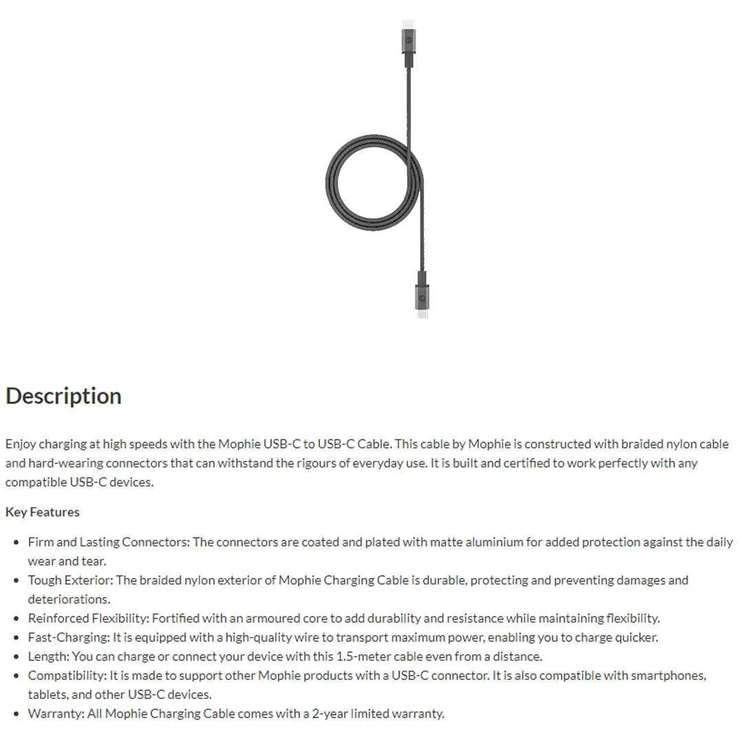 Mophie USB-C to USB-C ( 3.1 ) ( 1.5m ) - White (Barcode: 848467093605 )