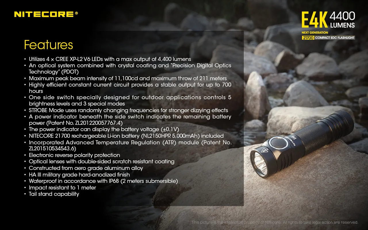 NITECORE E4K Next Generation 21700 Compact EDC Flashlight