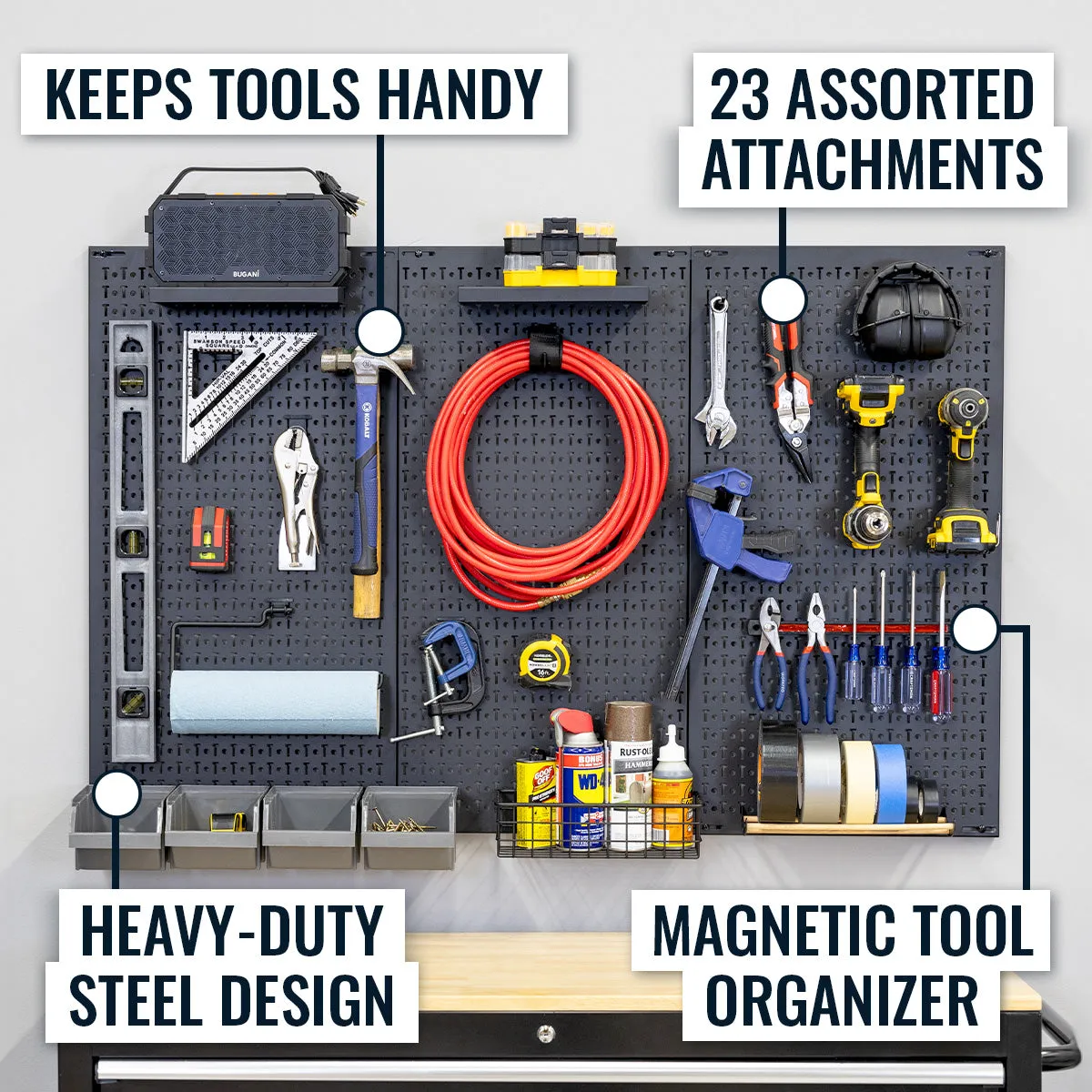 OUTLET | 51" x 32" Pristine PRO Pegboard |23 Attachments | Magnetic Tool Bar