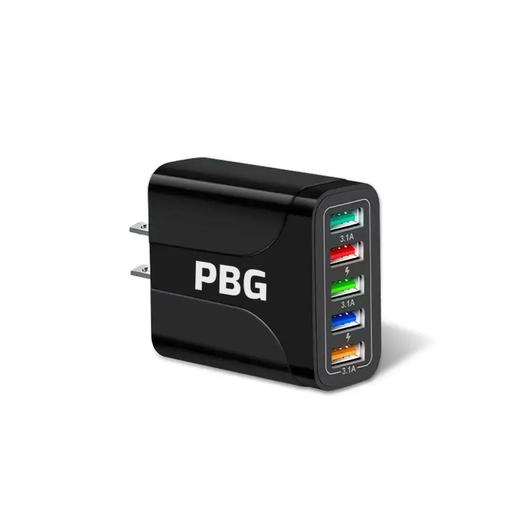 PBG 5 Port LED Wall Charger with 4-XL 10FT Charging Cables for Iphone-PBG 5 Port Wall Charger
