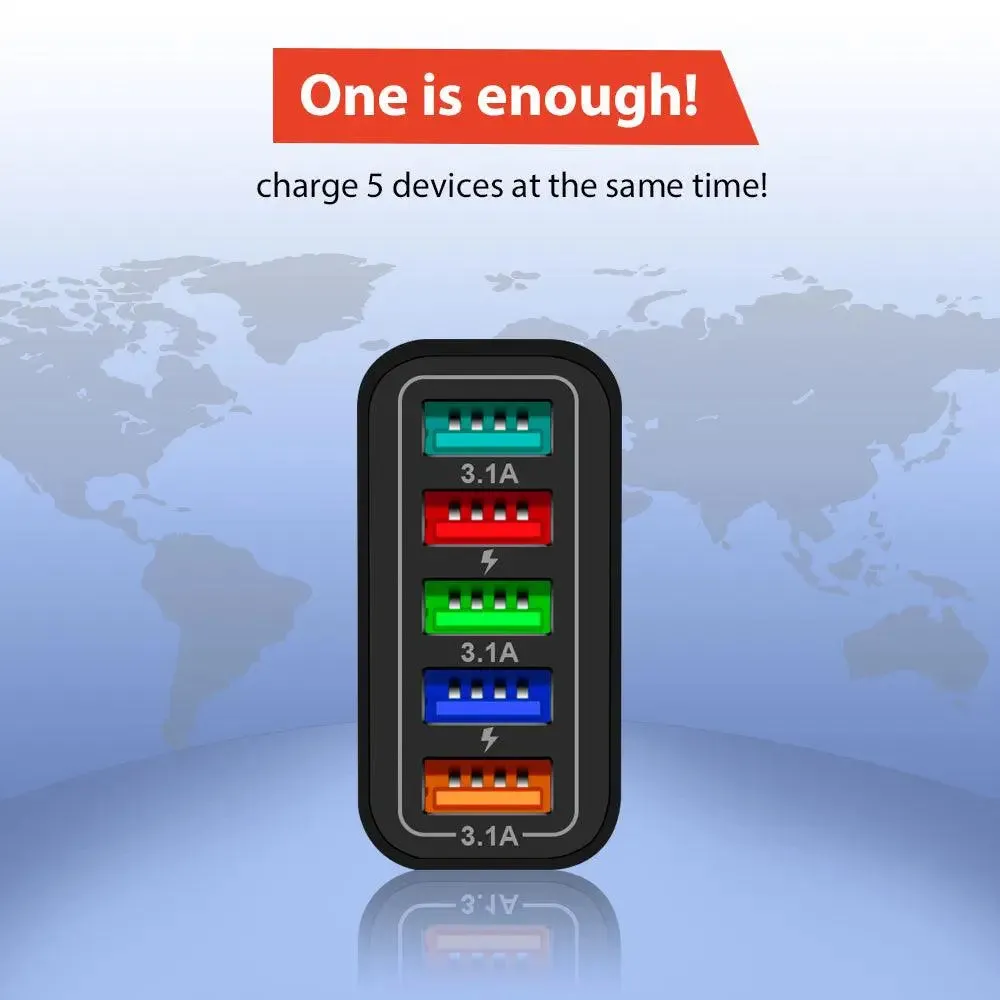 PBG 5 Port LED Wall Charger with 4-XL 10FT Charging Cables for Iphone-PBG 5 Port Wall Charger