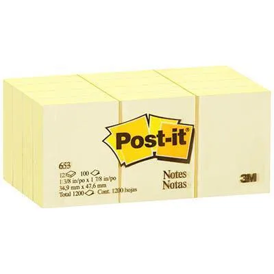 Post-It 653 Mini Notes 36 X 48Mm Yellow Pack 12