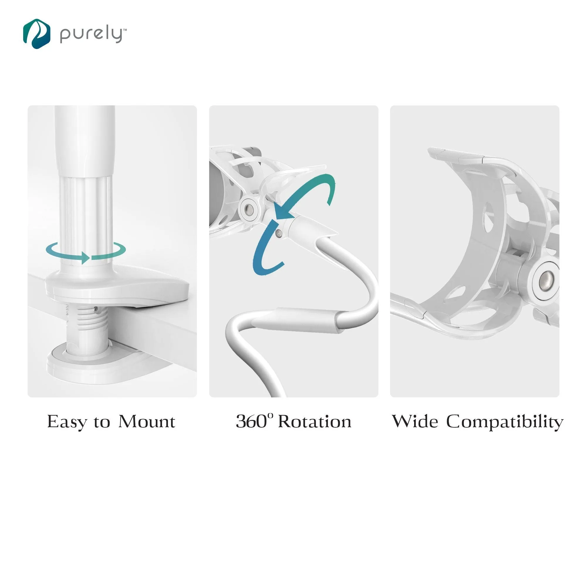 Purely Gooseneck Phone Holder - Flexible Arm Cell Phone Stand for Desk