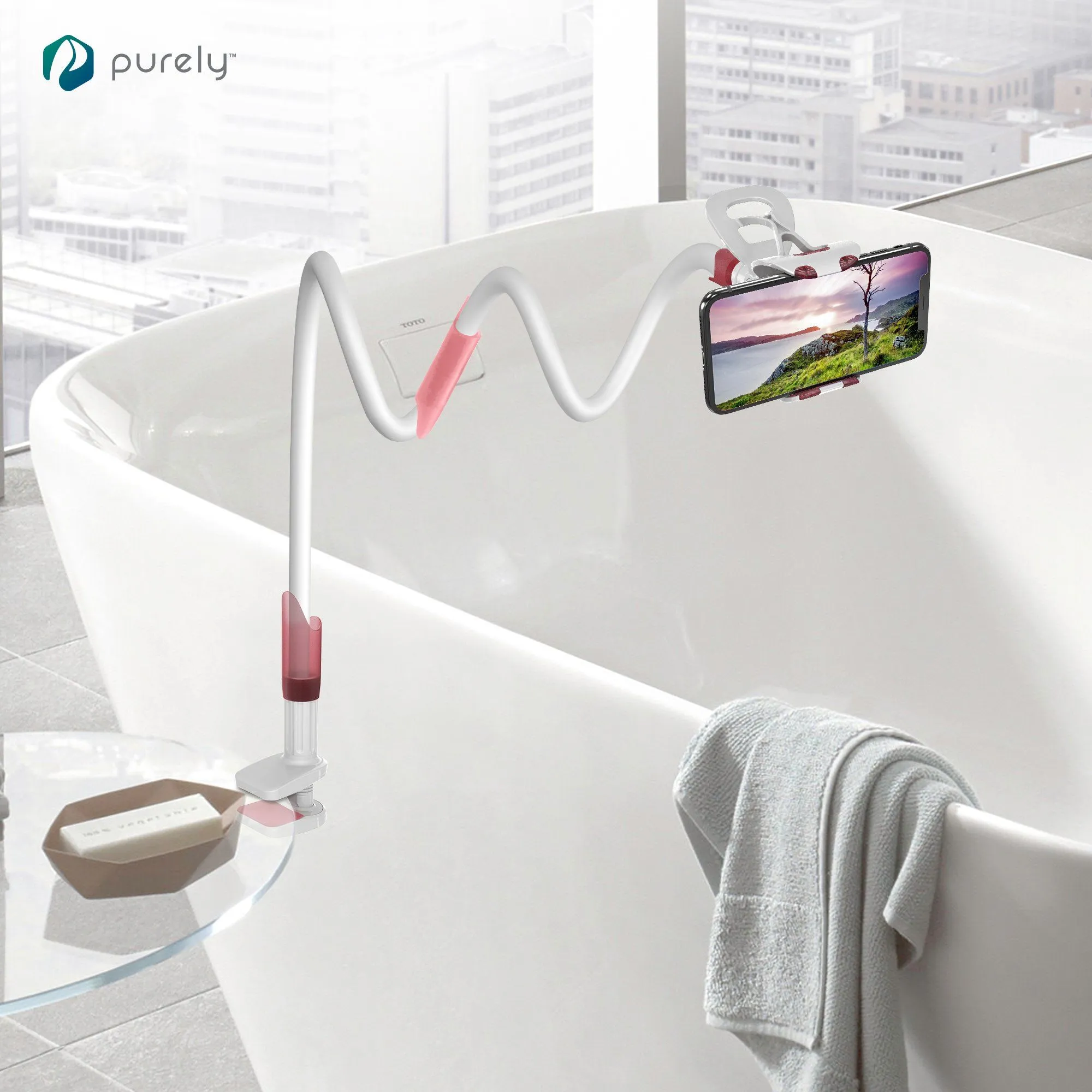 Purely Gooseneck Phone Holder - Flexible Arm Cell Phone Stand for Desk