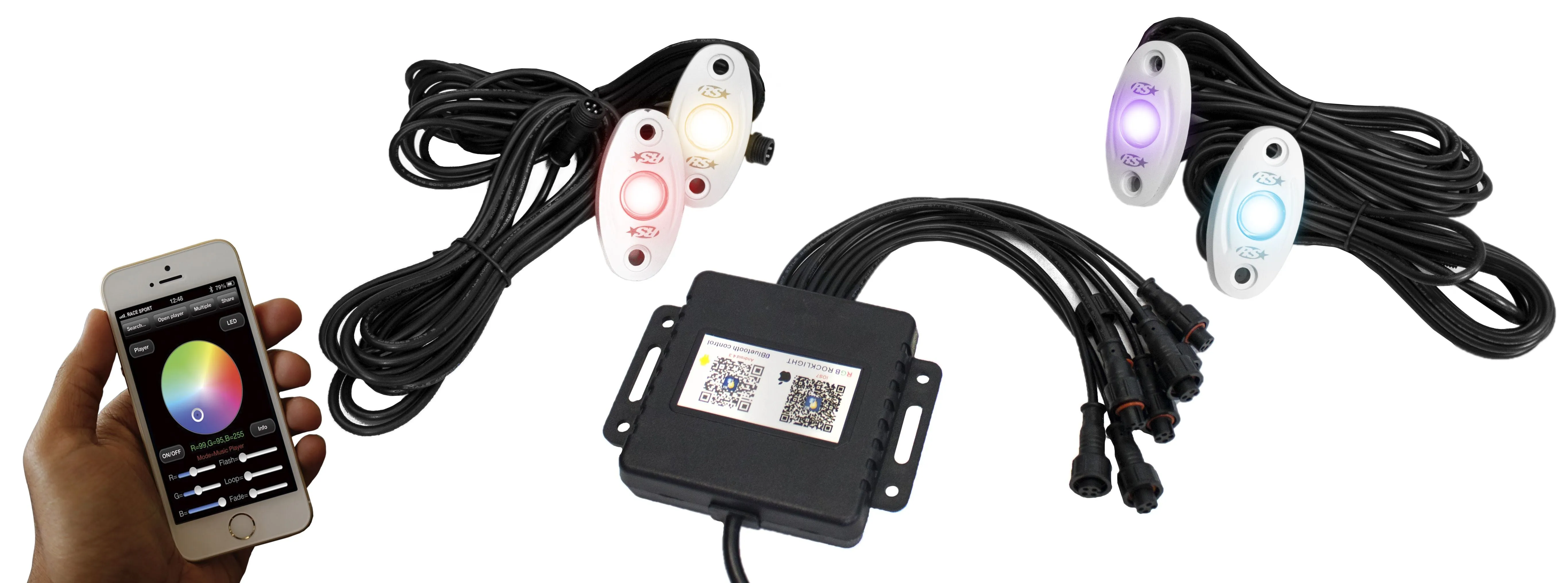 Race Sport RS Rock Light Glow Pads Kit - RGB Multi-Color w/ Black or White Housings