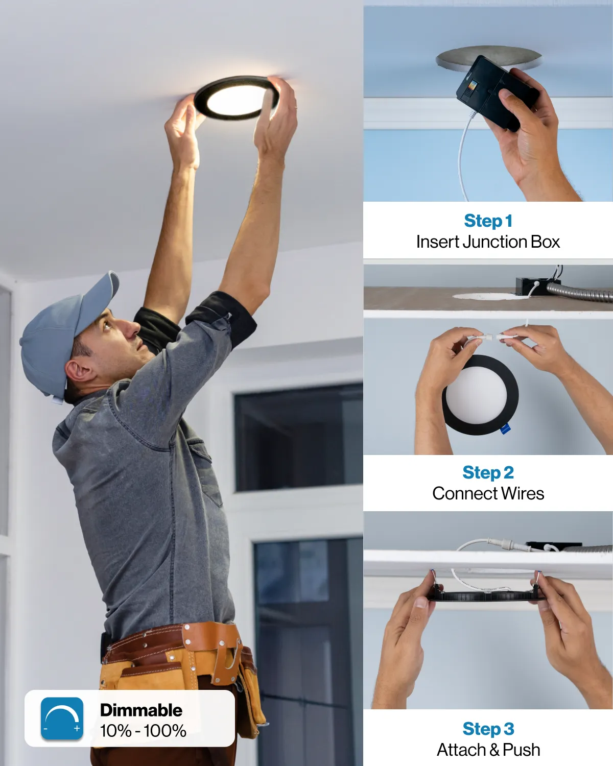 Recessed LED Lighting, 6-Inch, Slim, Wafer Thin, Black Trim, 14W, 850 Lumens
