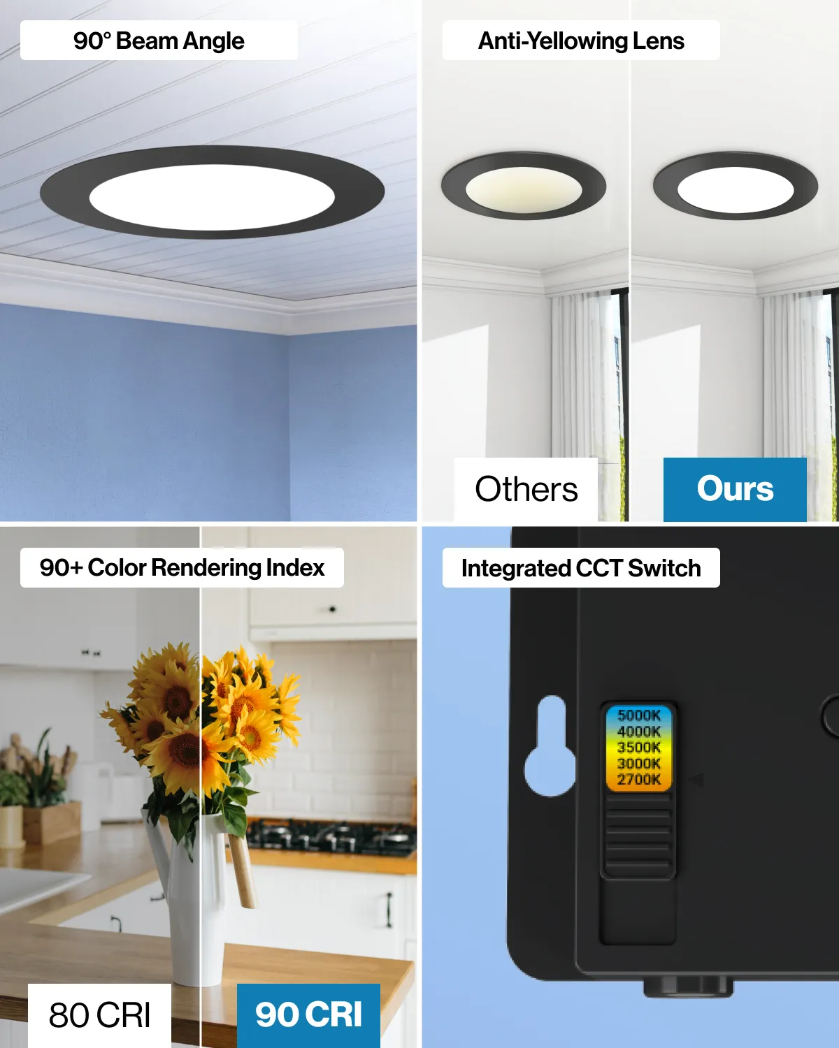 Recessed LED Lighting, 6-Inch, Slim, Wafer Thin, Black Trim, 14W, 850 Lumens