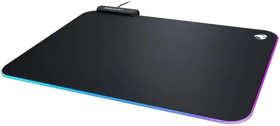 ROCCAT Sense Aimo RGB Illumination Gaming PC Mousepad, Non Slip Back, Computer Mouse Pad, Soft PC Gaming Desktop Mat with Stitched Edges, Owl Eye Sensors, Black, Medium
