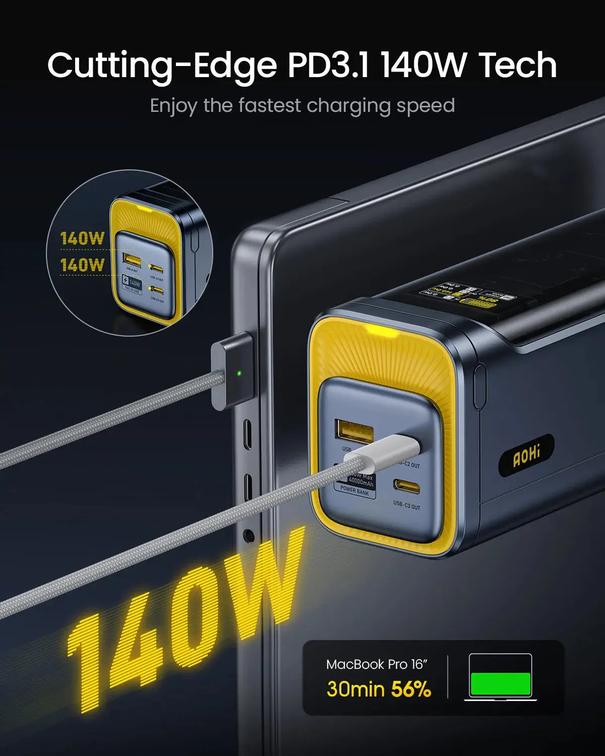【Save $100】AOHI Starship 2-in-1 40000mAh PD3.1 140W Power Bank with 240W Future Power Cable Set