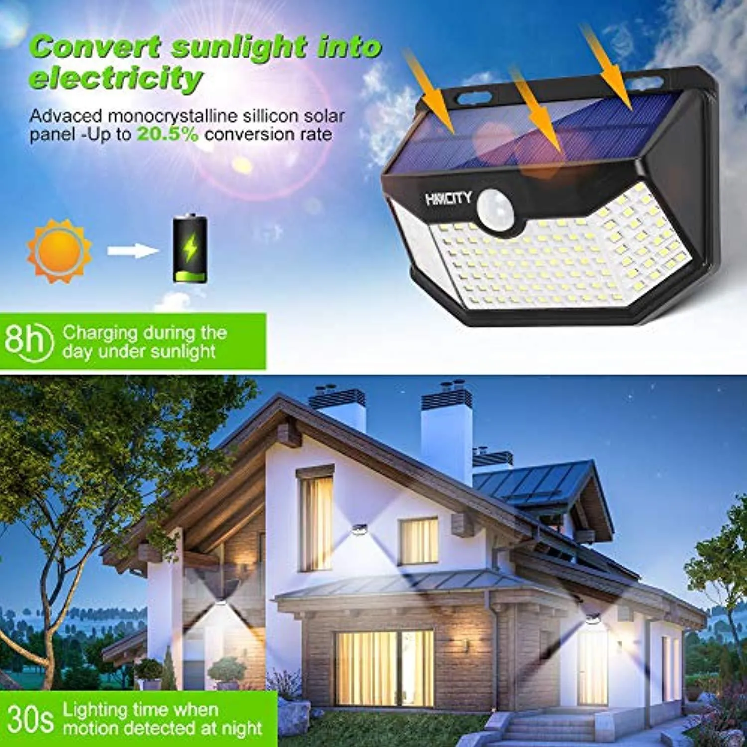 Sensor LED Outdoor Solar Lights Outdoor 120 LED with Lights Reflector Solar Motion Sensor Security Lights  IP65 Waterproof Solar Powered Wireless Wall Lights for Garden Patio Yard Deck Garage Fence Pool(2 Pack)