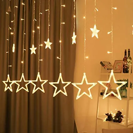 Star Curtain Light 6 Big Star 6 Small Star 138 LED lights with 8 Flashing Modes for Decoration for Diwali, Christmas, Birthday