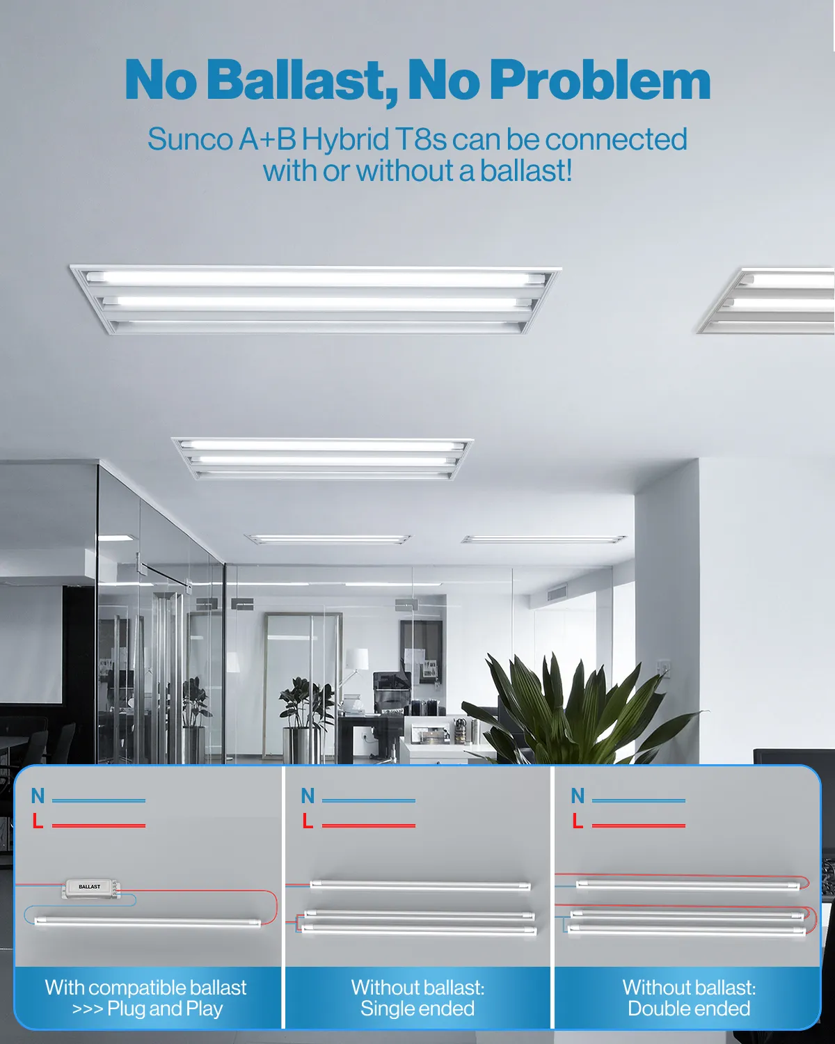 T8 LED Tube, 4ft, Frosted, Plug & Play, Hybrid Type A B, Single/Double Ended, 20W, 2400 Lumens