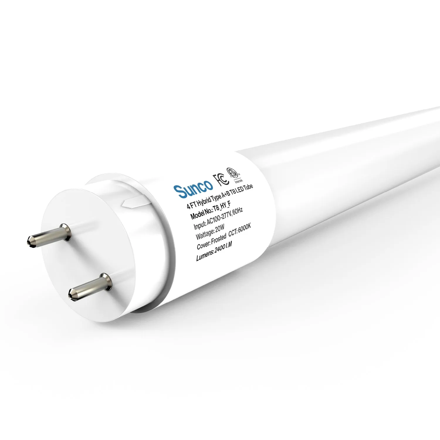 T8 LED Tube, 4ft, Frosted, Plug & Play, Hybrid Type A B, Single/Double Ended, 20W, 2400 Lumens