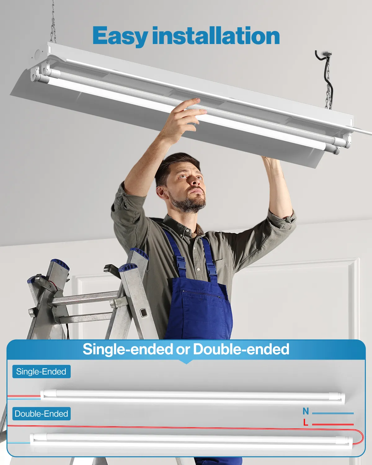 T8 LED Tube, 4ft, Frosted, Plug & Play, Hybrid Type A B, Single/Double Ended, 20W, 2400 Lumens