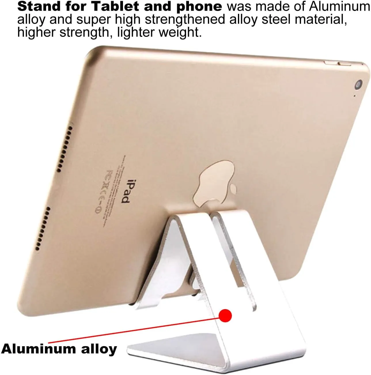 Tablet Stand, Phone Stand - Aluminum Solid Portable Desktop Holder. Dock Compatible with Phone 13/ 12/ 11 XR/ MAX XS/ Max XR, iPad Pro 9.7, 10.5, Air Mini 2/ 3/ 4, Kindle Tab (4-13 Inch) -Black