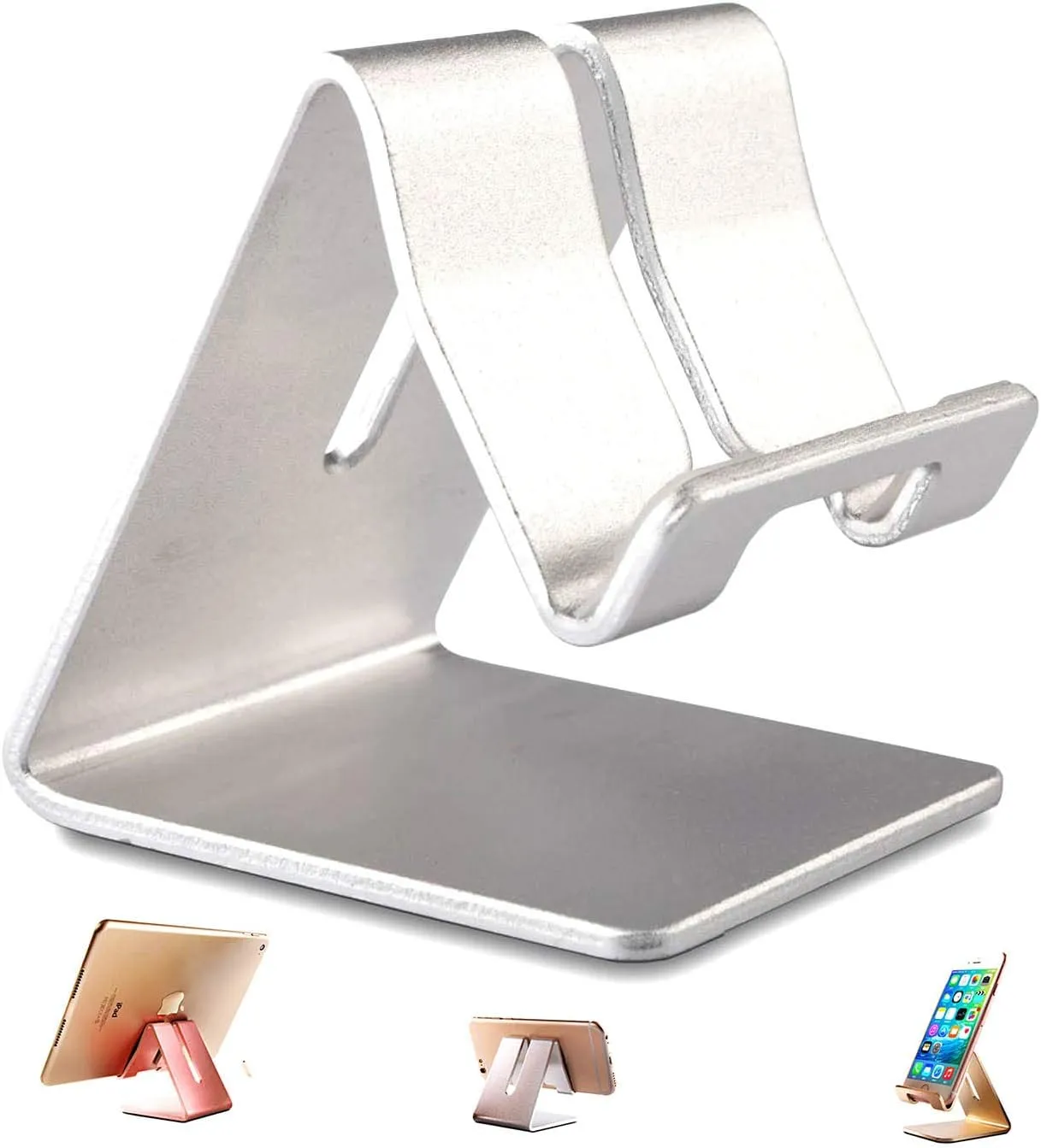 Tablet Stand, Phone Stand - Aluminum Solid Portable Desktop Holder. Dock Compatible with Phone 13/ 12/ 11 XR/ MAX XS/ Max XR, iPad Pro 9.7, 10.5, Air Mini 2/ 3/ 4, Kindle Tab (4-13 Inch) -Black