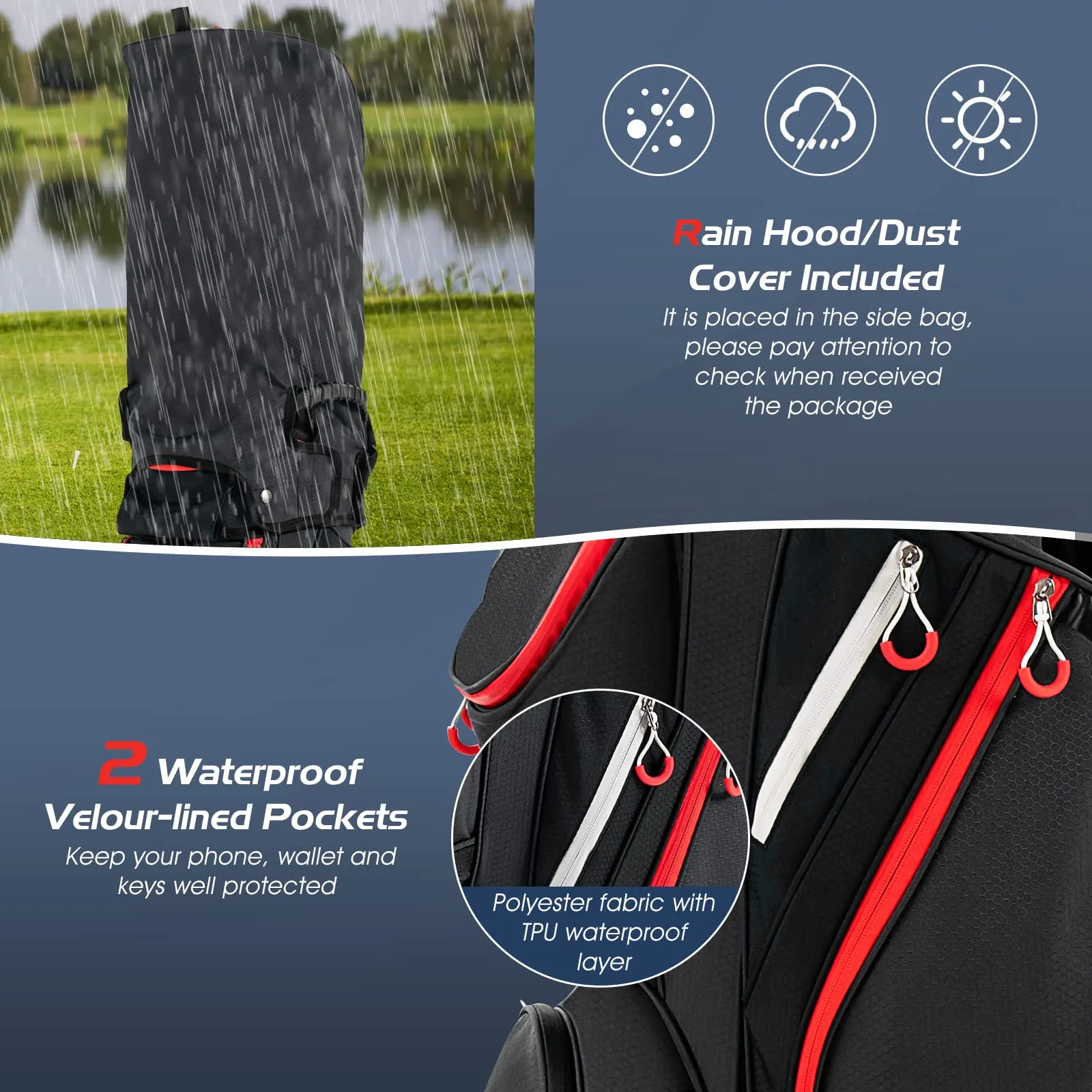 Tangkula 9.5" Golf Cart Bag, Lightweight Golf Cart Bag with 14 Way Dividers Top Organizer, 8 Pockets