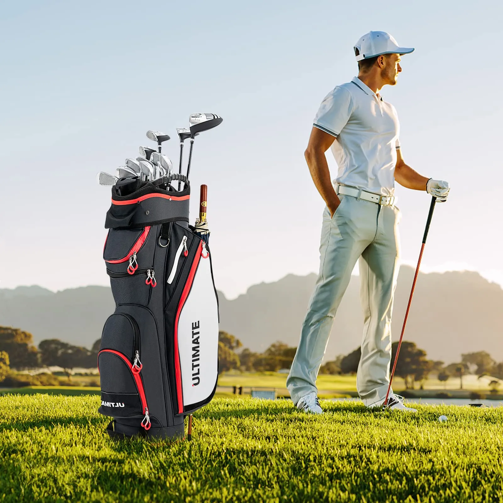 Tangkula 9.5" Golf Cart Bag, Lightweight Golf Cart Bag with 14 Way Dividers Top Organizer, 8 Pockets