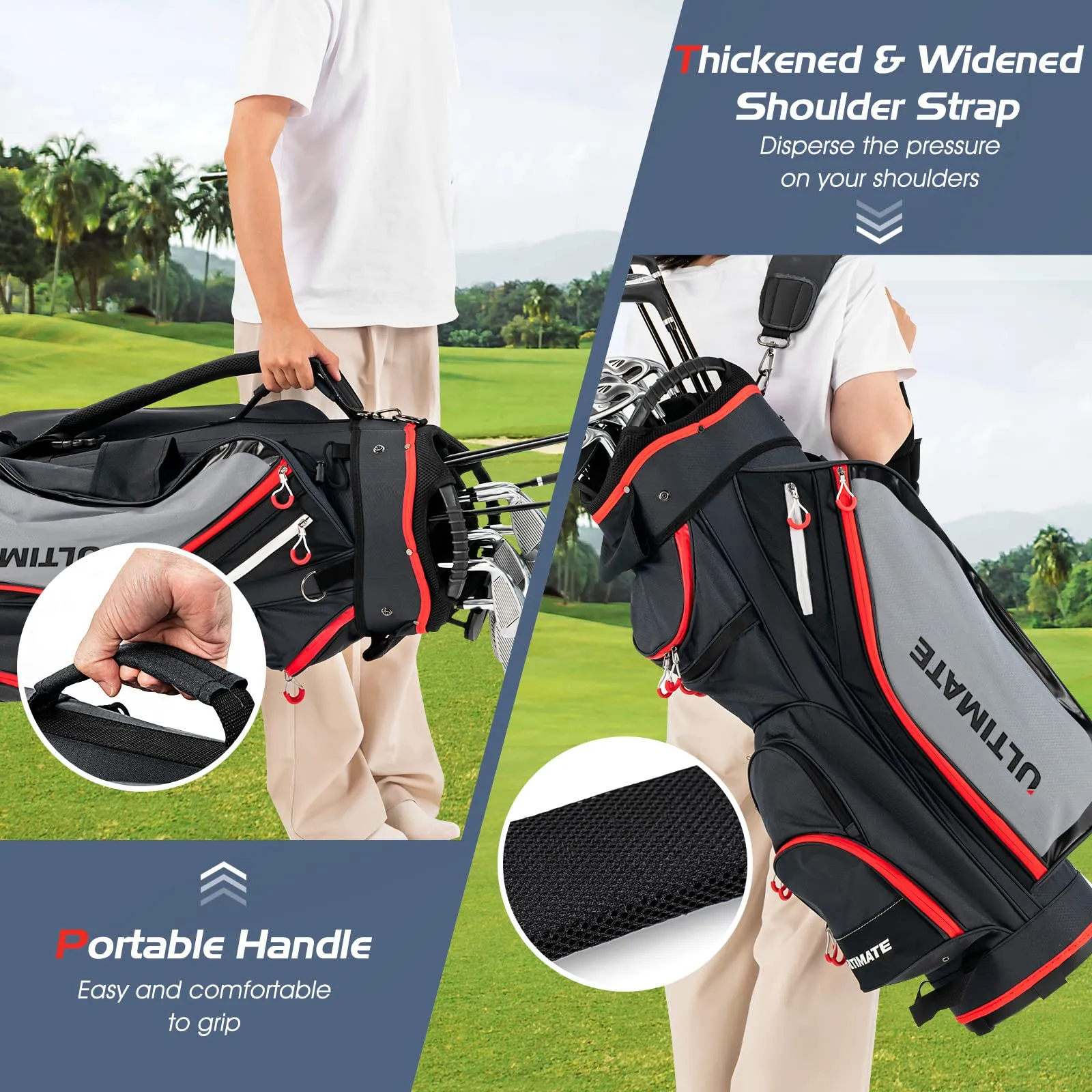 Tangkula 9.5" Golf Cart Bag, Lightweight Golf Cart Bag with 14 Way Dividers Top Organizer, 8 Pockets