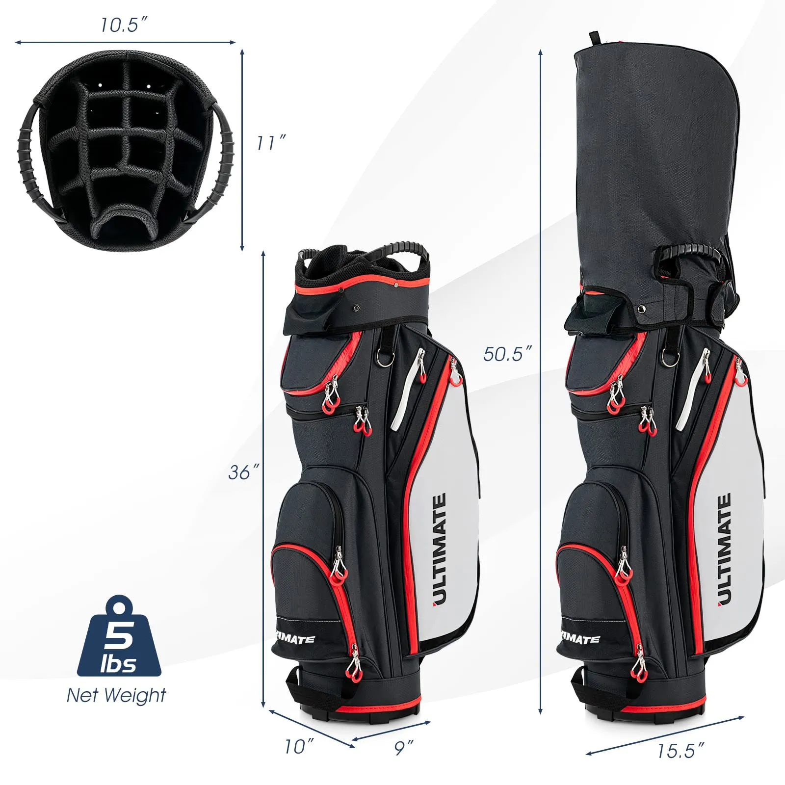Tangkula 9.5" Golf Cart Bag, Lightweight Golf Cart Bag with 14 Way Dividers Top Organizer, 8 Pockets