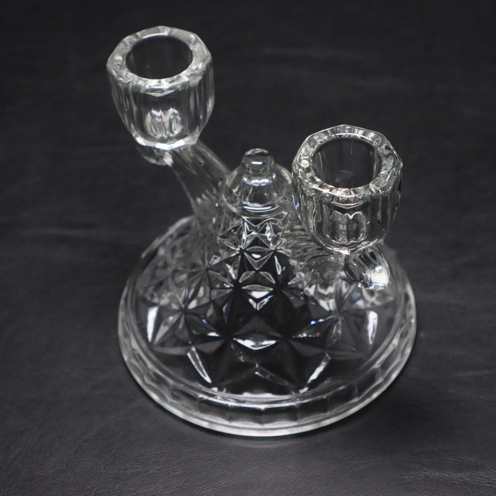 Tiffin-Franciscan Williamsburg Double Taper Candle Holder Diamond Pressed Glass