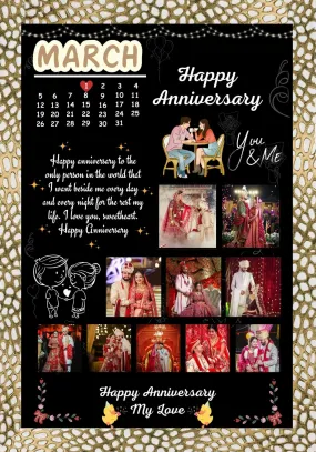 TradeForhome Happy Anniversary Frame Customised Photo Frame | Birth Date With Your Photos | Customised Gift For Anniversary, (Size 12x8 Inches, 10 Photos) | Black color | synthatic wood