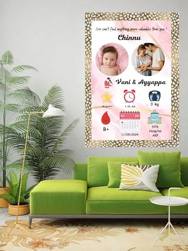 TradeForhome New Born Baby Frame Customized Photo Frame | Birth Date With Your Photos | Customised Gift For Best friend, Wife, Husband, Brother, Sister, Bestie, & Parents | (Size 12x8 Inch, 2 Photos)