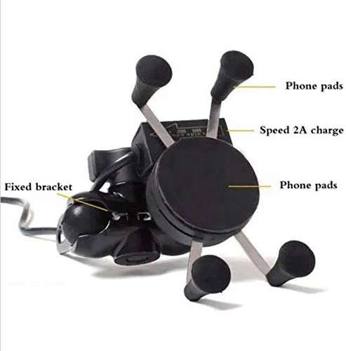 Universal Bike Mobile Holder Mount Cradle Bike with Mobile Charger USB Port for Bikes Motorcycles Scooters Bicycle Activa