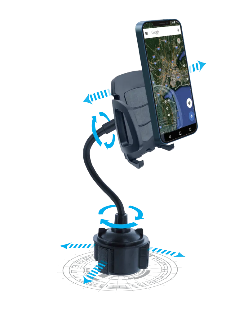 Universal Gooseneck Cup Holder Phone Mount, Adjustable, 360° Rotating for Cars & Trucks