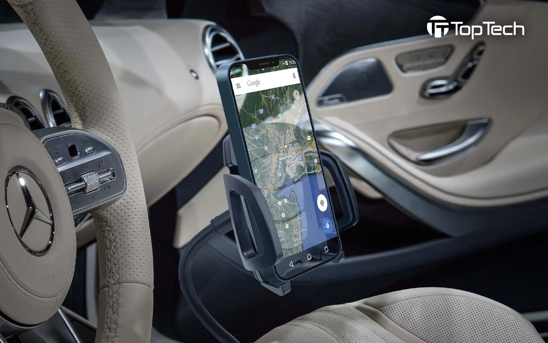 Universal Gooseneck Cup Holder Phone Mount, Adjustable, 360° Rotating for Cars & Trucks