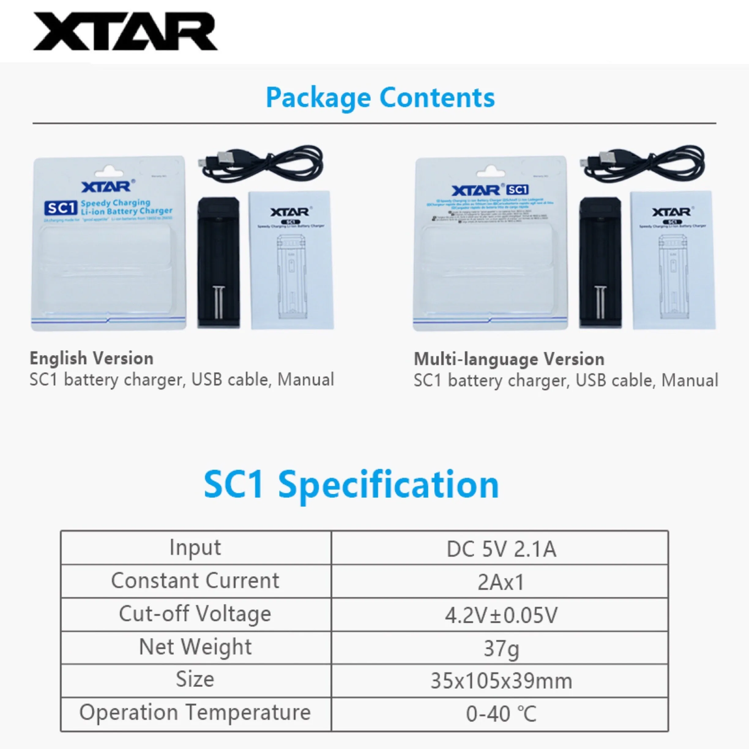 XTAR SC1 2A Fast Charging Charger